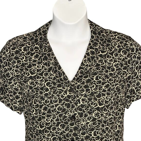 Vintage David Warren Midi Dress Button Up Short Sleeve Black Gold Career Sz 14P - Picture 2 of 12